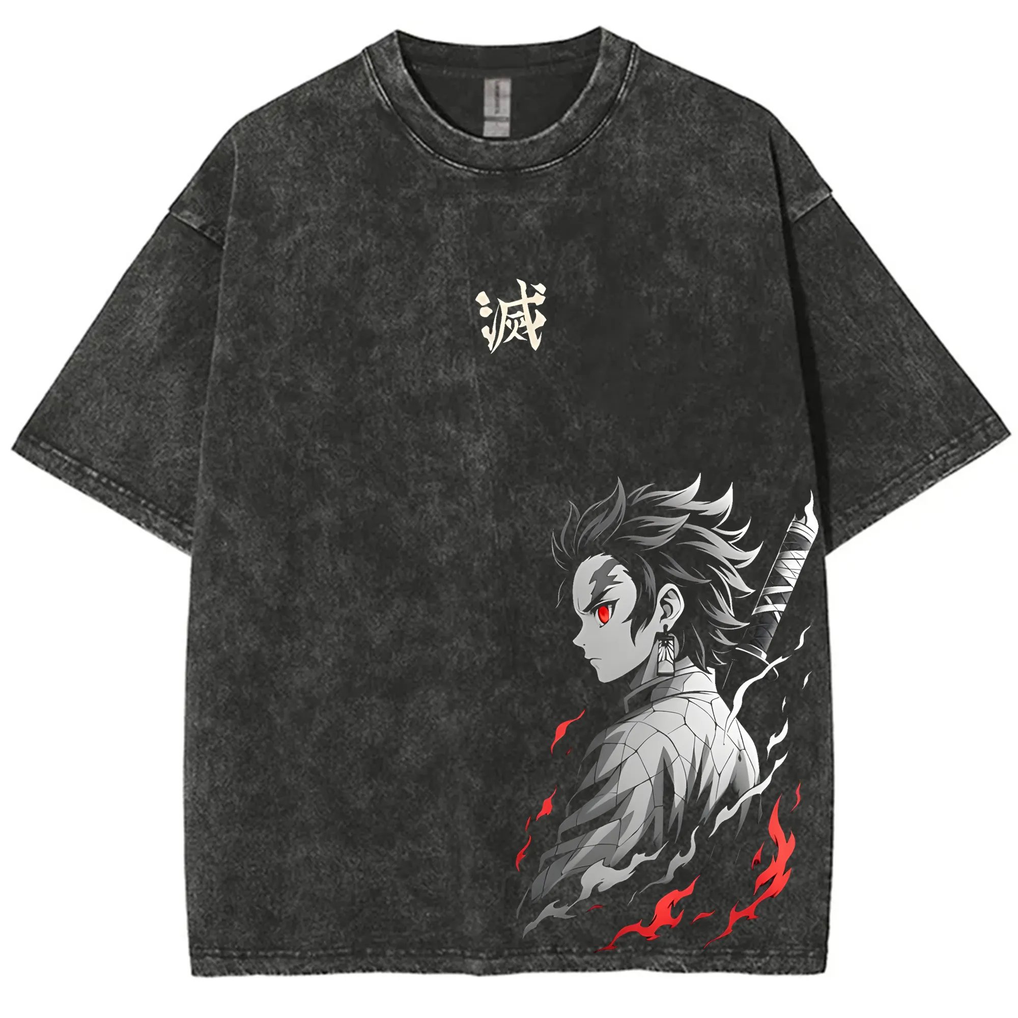 Anime Merchandise For Women - Streetwear Demon Slayer Vintage Washed Graphic